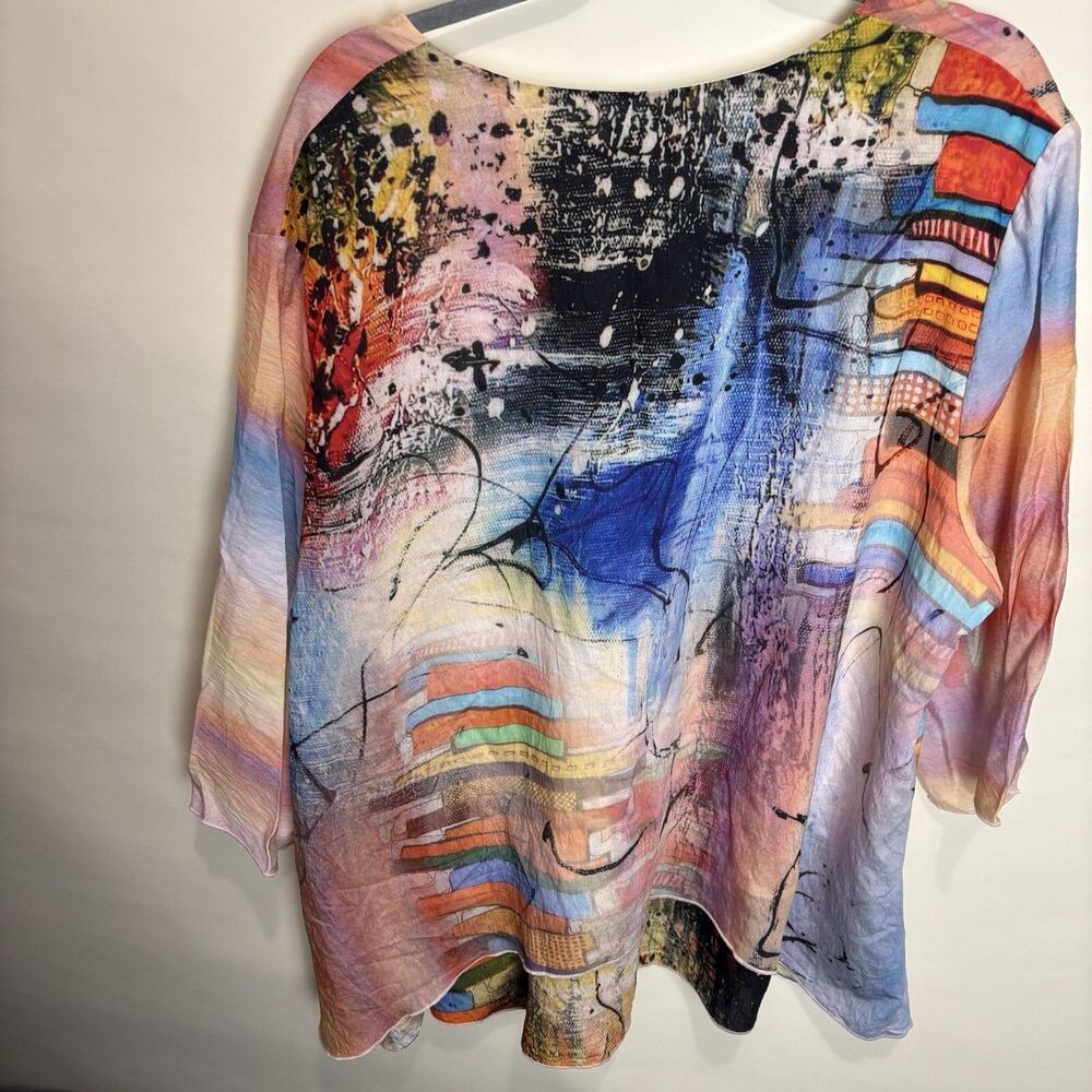North Style Women’s Tiered Abstract Woven Top 2X Layered Funky Artsy Art To Wear - Picture 10 of 11